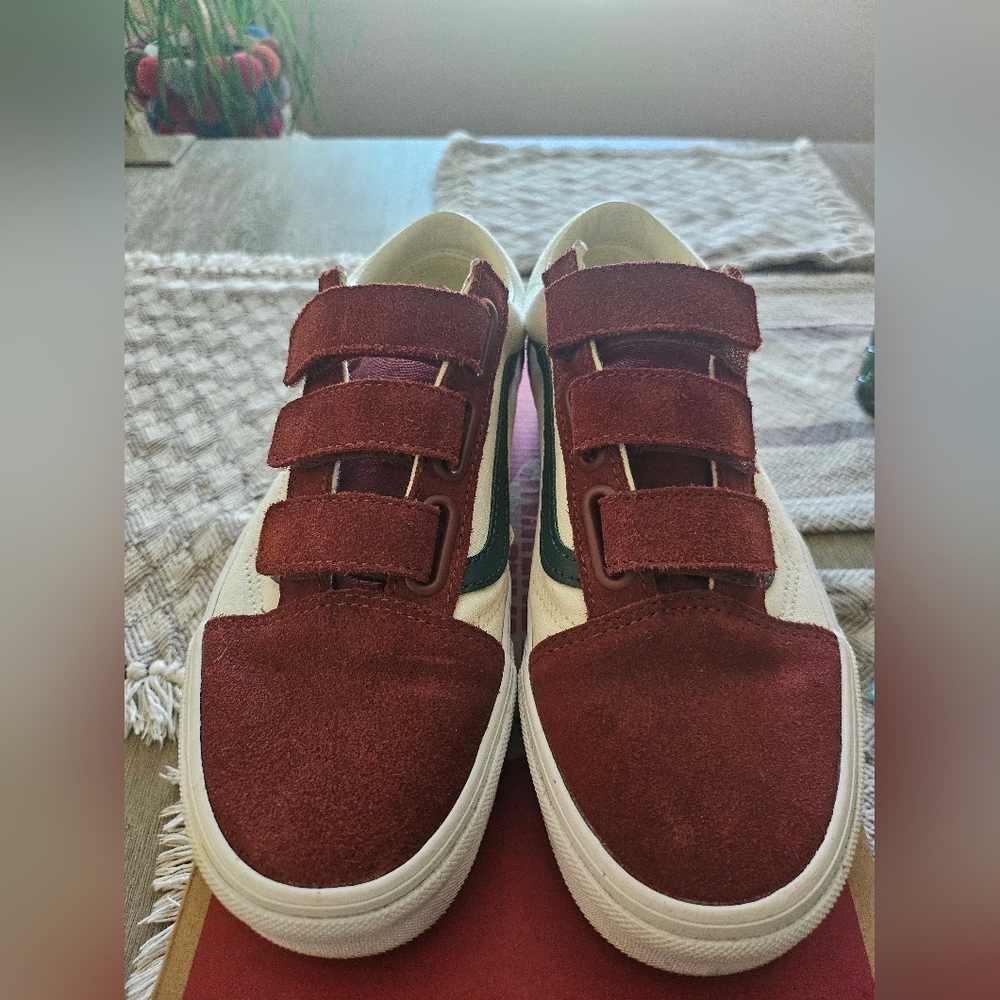 Vans Velcro Women's Sneakers - Burgundy, Cream and Green